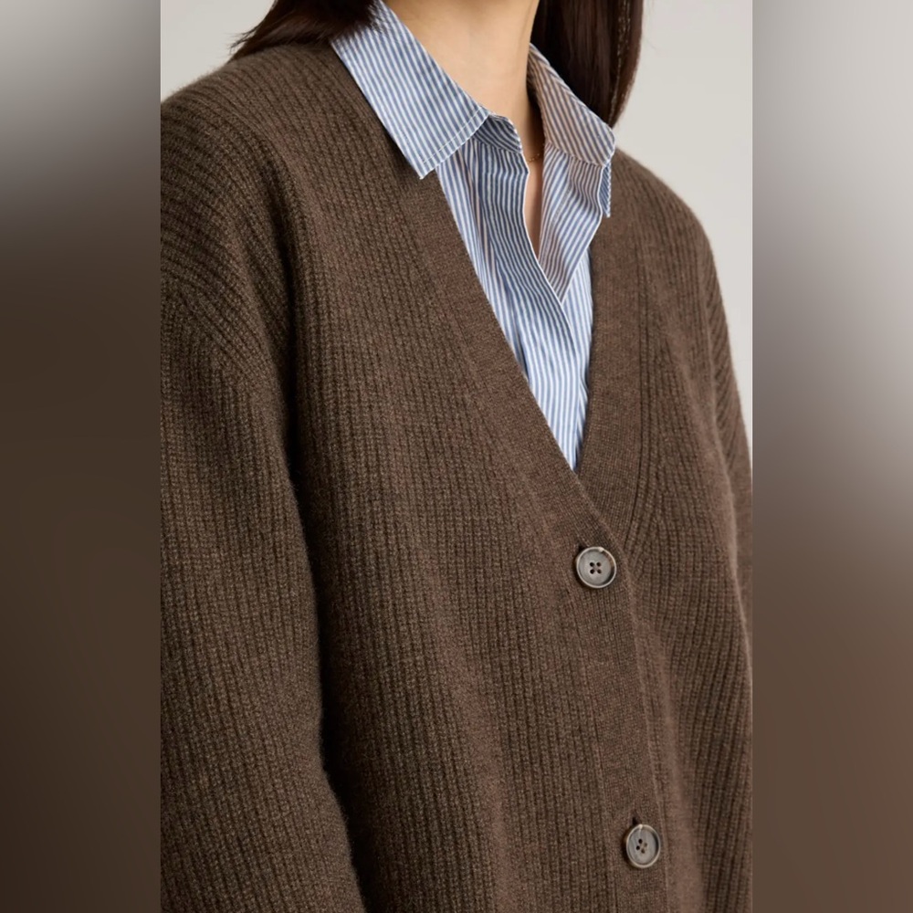 Chocolate Brown Mongolian Cashmere Oversized Boyfriend Cardigan Sweater - Picture 5 of 10